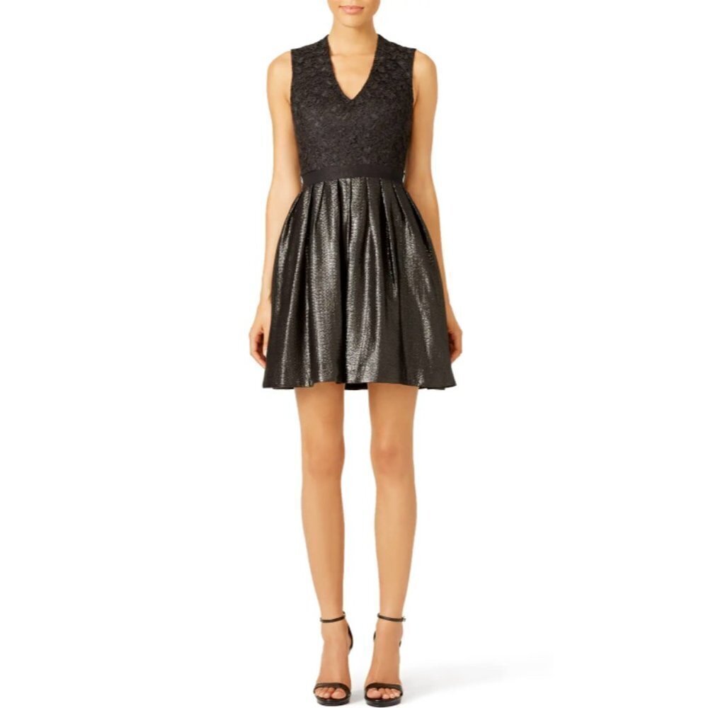 Monique Lhuillier Black Lace and Jacquard REGINA Dress Size 4 Evening Cocktail